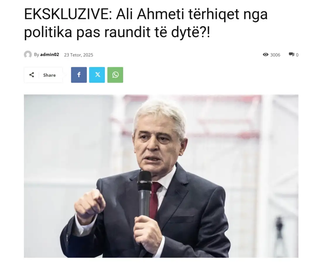 Kryetari i BDI-së Ali Ahmeti po e mendon seriozisht dhe është pranë vendimit për t’u tërhequr nga politika aktive, publikoi mediumi